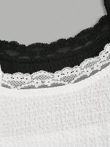 Sweetra New Slim Fit Stretchy Lace Trim Sexy Camisole Top For Women, Spring/Summer - Black and White - View 5
