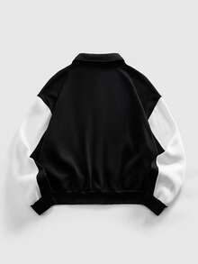 ROMWE MEN Street Life Men's Cross & Heart Print Patchwork Long Sleeve Casual Jacket - Black - View 2