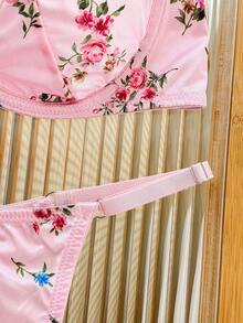 2件套可爱粉色蕾丝拼接内衣套装 - 粉色 - 查看 9