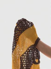 ROMWE MEN Street Life 男士圆领拼接镂空休闲百搭针织短袖上衣 - 彩色 - 查看 5