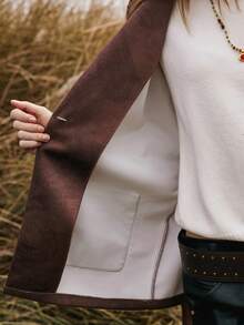 Chiquease Women's Autumn/Winter Outerwear Bohemian Suede Print Cinched Waist Jacket Brown Blazer Women - Brown - View 12