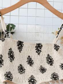 Franclia 女士碎花褶皱吊带背心和半身裙两件套性感露脐上衣套装，春夏波西米亚风连衣裙，法式田园风连衣裙，夏季优雅度假连衣裙 - 杏色 - 查看 3