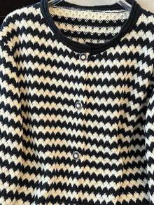 GlowEve CURVE Áo khoác cardigan dệt kim kẻ sọc màu tương phản thường ngày dành cho nữ, dáng rộng, tay dài, cỡ lớn, thu/đông - màu đen - Xem 5