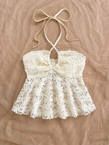 Soleia Women's Vacation Oil Painting Style Print Front & Middle Keyhole Tie Neck Camisole, Autumn/Winter Undershirt - Pink - View 5