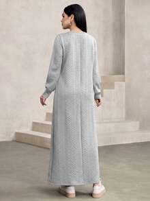 Graceveil Women's Casual Textured Fabric Round Neck Loose Long Sweatshirt, Green, Autumn/Winter - Light Grey - View 2