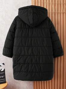 SHEIN Young Boy Casual Hooded Long Cotton Padded Jacket, Winter Fall