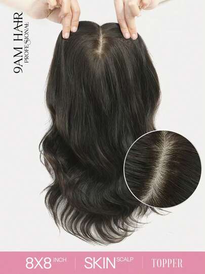 9AM Hair 14" Hair Toppers For Women Real Human Hair Toppers For Women With Thinning Hair 8x8inch Large Base Real Human Hair Topper For Daily Wear & Styling Winter Christmas Halloween Costumes Autumn Outfits Women Fall Outfits