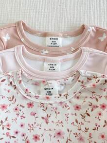 6pcs Baby Girls' Elegant Butterfly Print & Ditsy Floral Round Neck Drawstring Design Long Sleeve Leggings Snug Fit Pajama Set Baby Girl Sleepwear Wildflower Baby Clothes Newborn Baby Girl Pajamas Sets Snug Fit Vintaside Kids 4pcs Set Baby Girls Causual Printed Solid Colour Rompers Baby Girl Sleep Wear Baby Girl Clothes Newborn - Multicolor - View 3