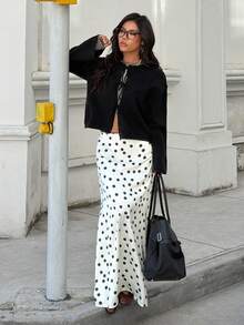 SHEIN EZwear 1 件女士黑色宽松长袖开衫，秋冬季休闲风格 - 黑色 - 查看 3