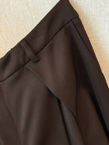 SHEIN Clasi Plus Size Women's Solid Color Pleated Wide Leg Casual Office Pants - Coffee Brown - View 4
