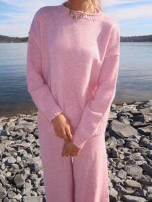 Sydney Algeri 2pcs Women Casual Loose Fit Drop Shoulder Long Sleeve Sweater And Knit Pants Set, Autumn