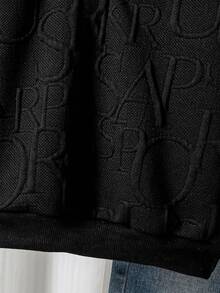 Young Boy Black Letter Textured Fleece & White Woven Fabric Splice,2 In 1 Sweatshirt,Korean Fashion,Autumn,Career Day,Back-To-School,Leather Patch - Black - View 8