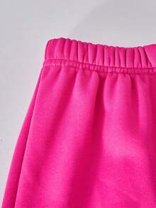 SHEIN ChillGRL Streecool 少女休闲学院风百搭小Logo连帽宽松拉链卫衣和阔腿运动裤套装，适合休闲和运动场合。 - 玫紅色 - 查看 5
