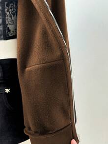 Sunspun Plus Size Women Hooded Eyelet & Ring Decor Punk Style Long Sleeve Sweatshirt - Brown - View 5