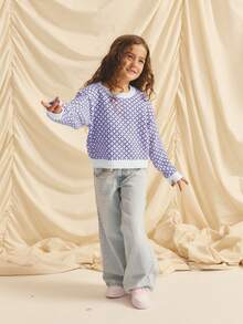 Young Girl Round Neck Cross Pattern Casual Versatile Daily Wear Long Sleeve Sweater, Autumn/Winter Kids Loungewear Lilac Jumper Winter Young Girls Sets Girl Knit Set Purple Sweater For Girls Girl Knit Jumper Girls Knit Set Winter Young Girls Clothes 12 Year Old Girl Jumper Purple Or Lilac