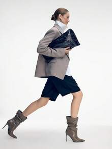 Mnmlis Women's Fashion Versatile Pointed Toe Mid-Calf High Heel Boots For Christmas - Khaki - View 2