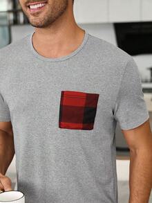 SHEIN Plaid Print Men's 2-Piece Pajama Set - Light Grey - View 5