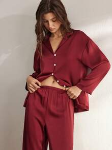 Ocili 丝滑缎面舒适宽松长袖上衣和裤子女士睡衣套装，冬季服装