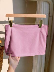 Comfortcana 夏季休闲亚麻迷你低腰裙 - 粉色 - 查看 3