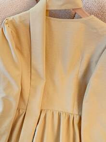 Franclia Women's V-Neck Tie Waist Fitted Comfortable Versatile Long Sleeve Blouse - Light Yellow - View 4