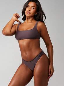 MISSGUIDED High Rise Cheeky Coverage Bikini Bottom With Minimal Design And Classic Fit For Beach Summer Vacation Pool Party Swimwear - Brown - View 6