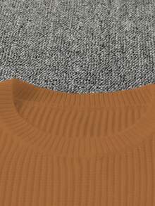 Manfinity EMRG Suéter de cuello redondo de unicolor desgastado con diseño de blogger de moda para hombres, otoño/invierno - Granate - Ver 3