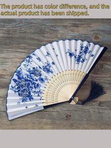 1 pieza Abanico plegable de flores de mano, abanico de mano, abanico de seda y bambú con borla, abanico plegable de mano calado para mujer, abanico plegable, abanico de mano con borla para uso al aire libre, viajes, baile, vestido cheongsam, accesorios para fotografía, decoración, regalos (vintage), color de borla aleatorio - multicolor - Ver 13