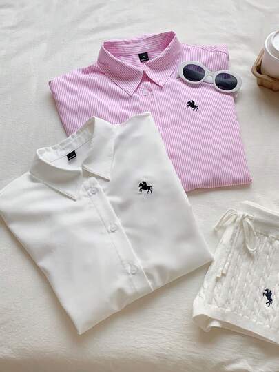 SHEIN EZwear 2-Color Woven Casual & Office Lady Shirt