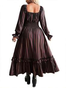 Whyspr Váy tay dài tay bồng thắt eo họa tiết sọc, cỡ lớn - Nhiều màu - Xem 2