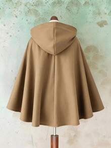 Sunspun Plus Size Hooded Sleeveless Thick Woolen Cloak Coat - Brown - View 2