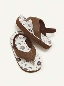 Cozy Pixies 1 Pair Summer Fashion Versatile Beach Vacation Seaside Cute Flip Flops With Elastic Heel Strap, Bear & Forest Animal Design, Toddler/Kids - Brown - View 7