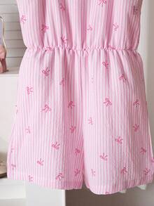 SHEIN Sparklyn Mono informal y lindo con volantes y lazo en las mangas para niñas - Rosa - Ver 6