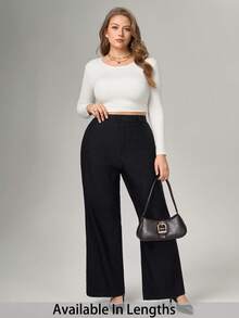 SHEIN Tall CURVE 大码女式浪漫/舞会/正式/生日/90 年代/商务休闲/优雅/西部装/外出/时尚/休闲/Y2K/俱乐部/办公室/鸡尾酒会/复古/狂欢/有趣/优雅/老钱/街头服饰/度假/乡村音乐会/工作/端庄/春假/单身派对/音乐会/坏人/基本款/毕业/喇叭裤，秋季 - 黑色 - 查看 4