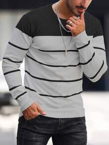 Manfinity Mode Men's Striped Crew Neck Long Sleeve Casual Pullover Sweater Men Striped Sweater , Fall Winter - Multicolor - View 5