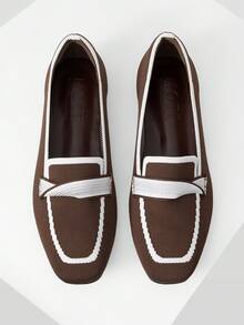 MOTF WOMEN CONTRAST TRIM SQUARE TOE FLATS VALENTINE'S DAY - Coffee Brown - View 2