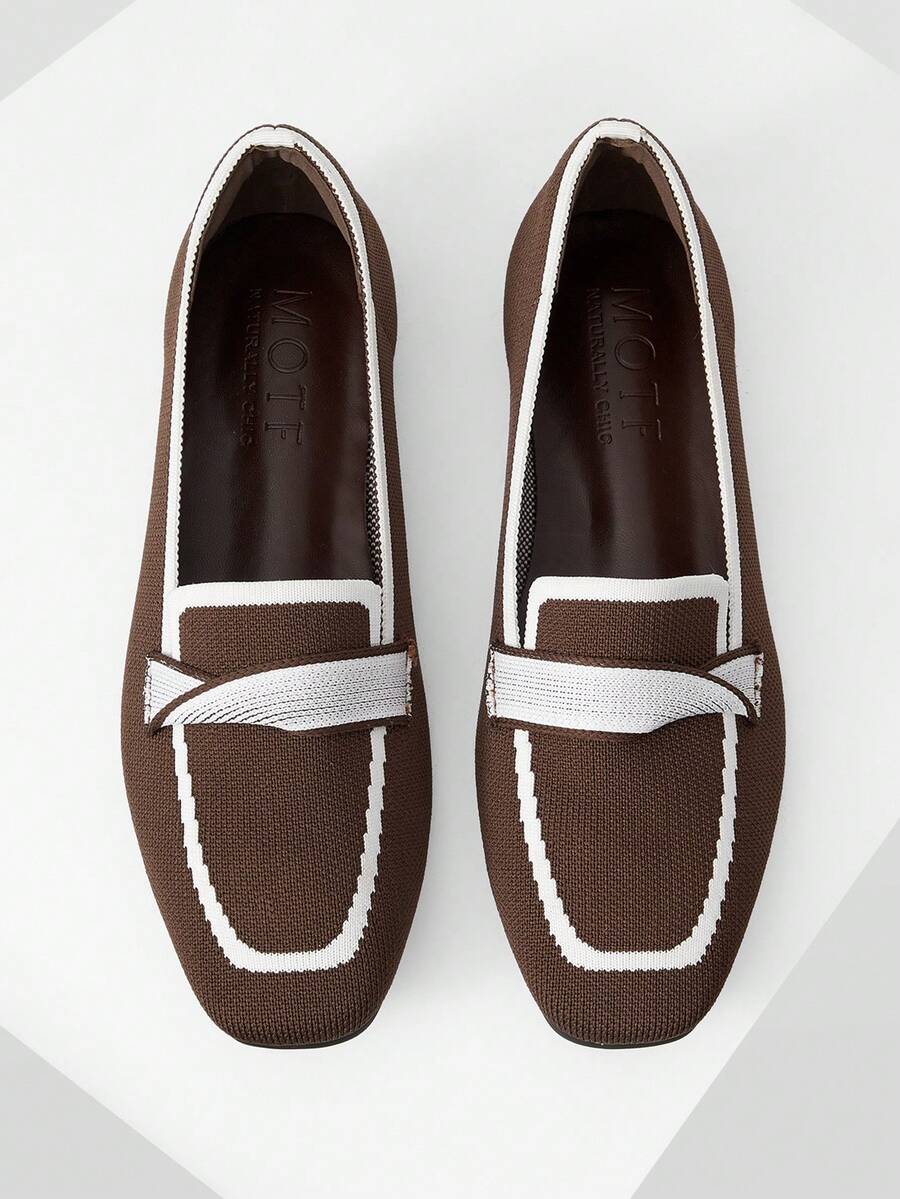 MOTF WOMEN CONTRAST TRIM SQUARE TOE FLATS VALENTINE'S DAY - Coffee Brown - View 2