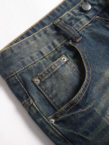 Manfinity LEGND Men's Slim Straight Ripped Distressed Jeans - Medium Wash - View 5