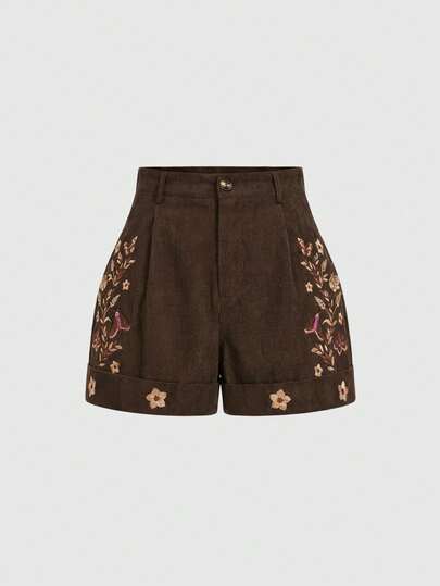 Fairycore Pantalones cortos de mujer talla grande de tela de pana con bordado de mariposa, versátiles para otoño/invierno