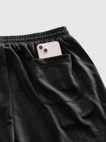 ROMWE MEN Street Life Quần short thường ngày họa tiết hổ dành cho nam, trang phục tối giản hàng ngày - màu đen - Xem 5