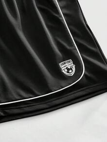 ROMWE MEN Essentials Quần short sọc cạp chun thường ngày cho nam, đa năng cho mùa hè - màu đen - Xem 4