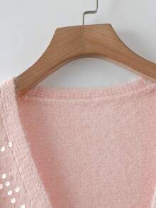 GlowEve CURVE Soft & Shiny Sequin V-Neck Cardigan, Cozy & Stylish For Autumn/Winter - Pink - View 6