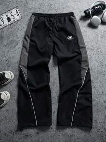 Gym Rark 男士星形印花撞色滚边抽绳腰宽松阔腿运动裤 - 黑色 - 查看 1