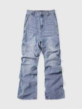 Herren Lässig Jeans aus gewaschenem Denim mit Kreuz-Stickerei