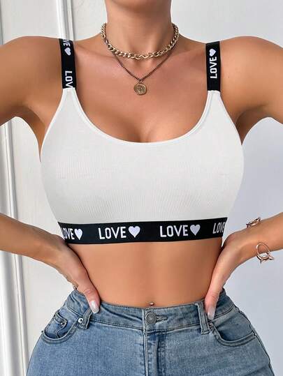 EasyFave 女士舒适字母织带拼接文胸