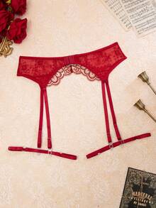 PinupPomp Women's Floral Lace Bow Decor Lingerie Accessories - Burgundy - View 2