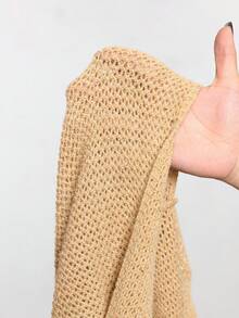 ROMWE J-Fashion Vintage Sexy Glitter Knit Adjustable Asymmetrical Shoulder Women Sweater Set - Gold - View 9