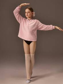 SHEIN Tween Girls Plush, Warm Sweatshirt; Perfect For Dance, Ballet, Dance Training, Everyday Wear, Comfortable At Home, Ballet-Inspired Outfits, Versatile, Christmas. - Pink - View 4