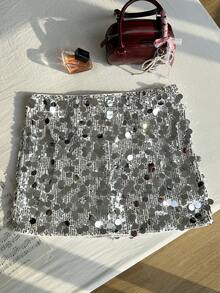 Comfortcana 大码女式时尚性感亮片迷你裙，适合音乐派对 - 銀色 - 查看 3
