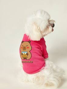 PETSIN 1 Pc Cute Brown Pufferfish Letter Printed Pet Autumn/Winter Rose Red Thick Warm Pet Clothes - Hot Pink - View 5