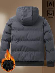 Manfinity Homme Men's Regular Hooded Quilted Jacket, Casual Multi-Pocket Design Padded Coat, Loose Fit, Versatile For Business, Streetwear, Black, Autumn/Winter Men Jacket Winter Grey Jackets Cropped Men Jacket Streetwear Jacket Mens Outerwear Old Money,Daily Leisure, Weekend Trips, Outdoor Activities, Travel Expeditions, Relaxed Work Environments Or Semi-Formal Occasions,Boyfriend/Husband Gift, Anniversary Gift - Dark Grey - View 2